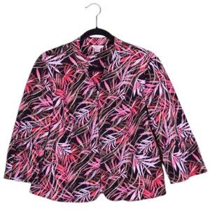 Women's Christopher & Banks Bold Tropical Leaf Zip Up Blazer Jacket - Size L